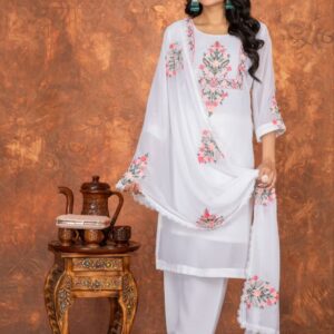 Elegant Embroidered Heavy Faux Georgette Set with Lace Border Dupatta