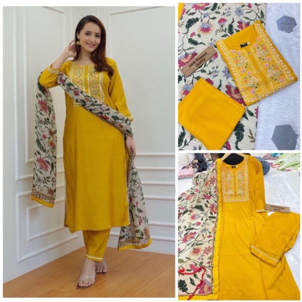 Elegant Pure Rayon Cotton Suit with Embroidered Neck & Maslin Sequins Dupatta ✨
