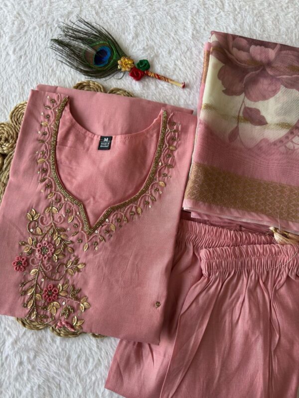 💖 Grace in Every Thread – Light Pink Roman Silk Suit with Chanderi Dupatta 💖 - Image 2