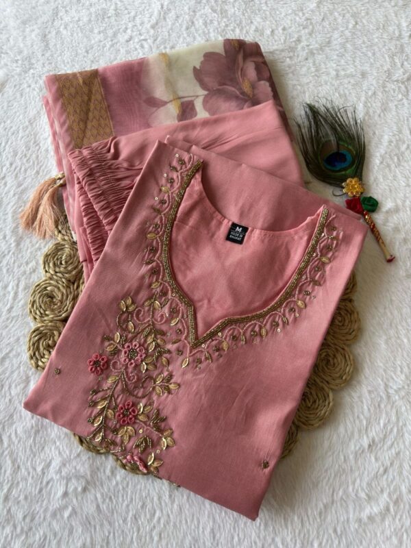 💖 Grace in Every Thread – Light Pink Roman Silk Suit with Chanderi Dupatta 💖 - Image 3