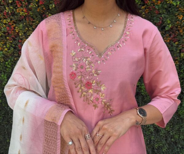 💖 Grace in Every Thread – Light Pink Roman Silk Suit with Chanderi Dupatta 💖 - Image 5