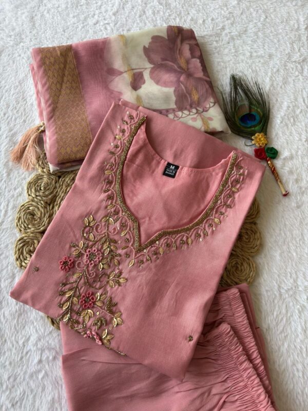 💖 Grace in Every Thread – Light Pink Roman Silk Suit with Chanderi Dupatta 💖 - Image 6