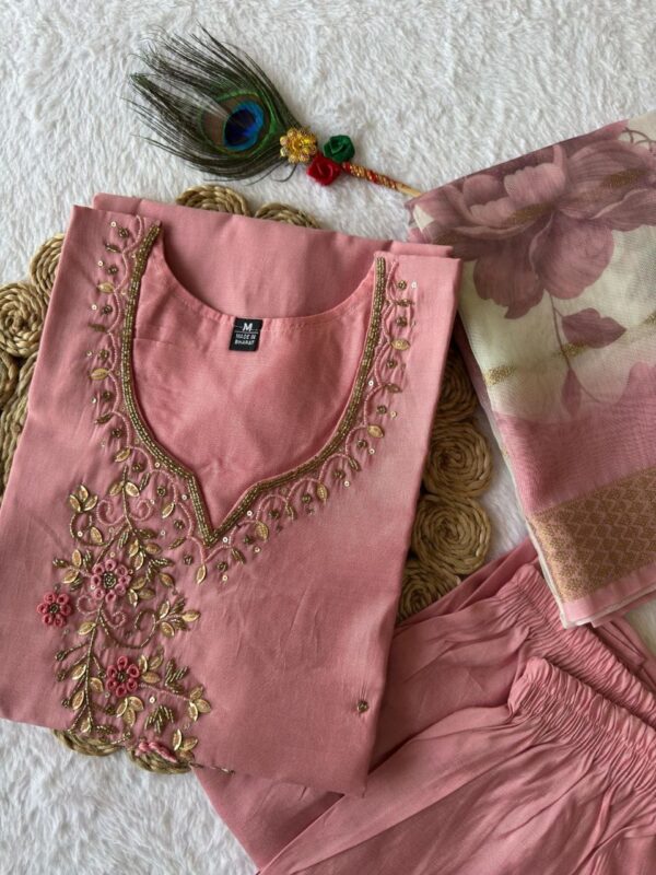 💖 Grace in Every Thread – Light Pink Roman Silk Suit with Chanderi Dupatta 💖 - Image 8