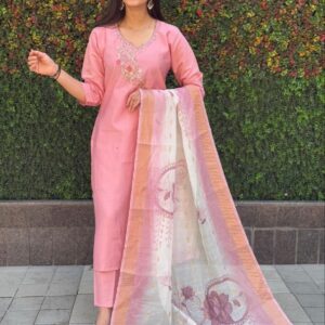 💖 Grace in Every Thread – Light Pink Roman Silk Suit with Chanderi Dupatta 💖