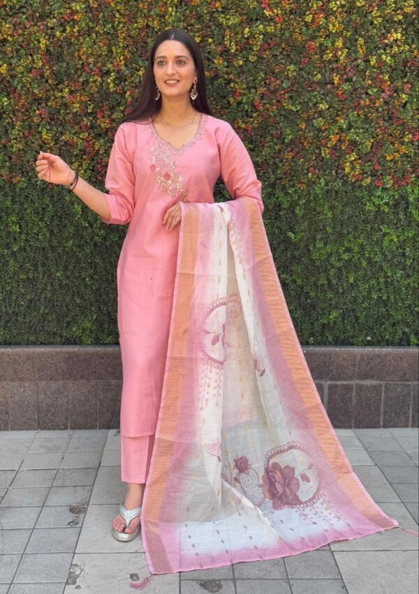 💖 Grace in Every Thread – Light Pink Roman Silk Suit with Chanderi Dupatta 💖