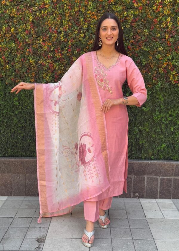 💖 Grace in Every Thread – Light Pink Roman Silk Suit with Chanderi Dupatta 💖 - Image 11