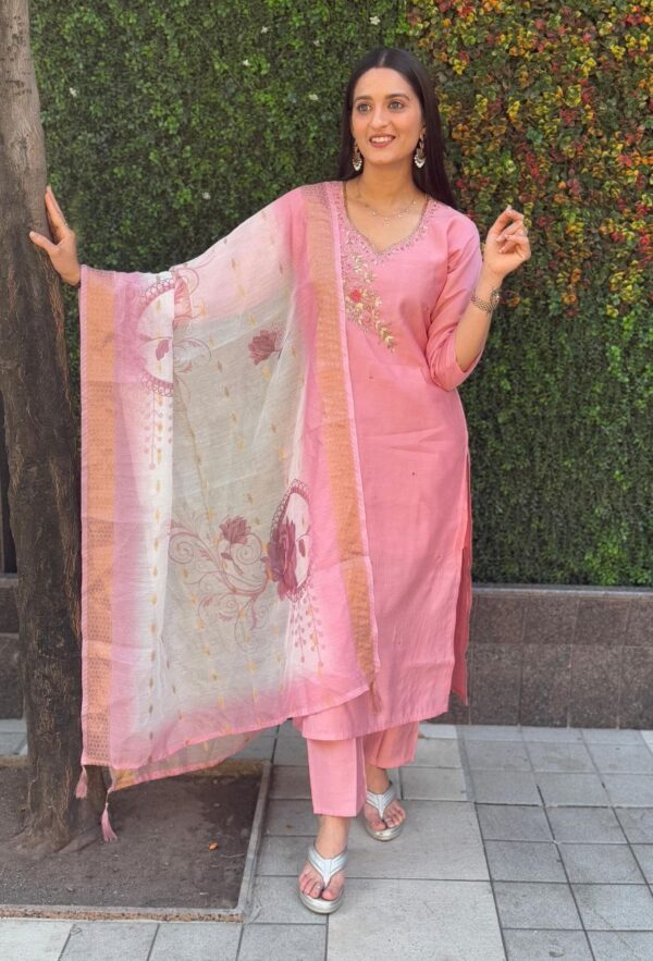 💖 Grace in Every Thread – Light Pink Roman Silk Suit with Chanderi Dupatta 💖 - Image 12