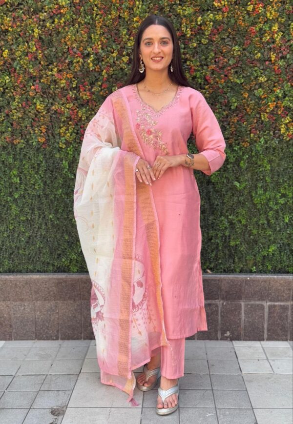 💖 Grace in Every Thread – Light Pink Roman Silk Suit with Chanderi Dupatta 💖 - Image 13