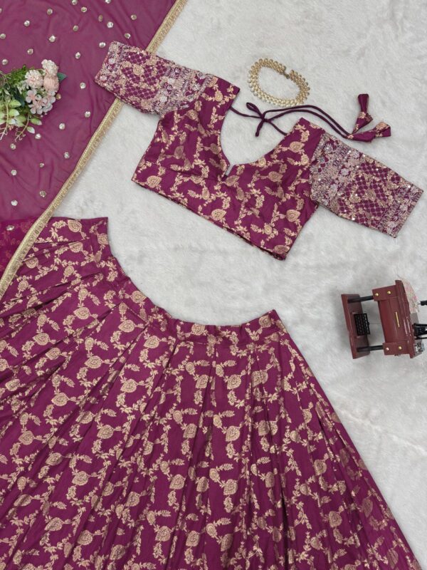 Jacquard Embroidered Lehenga with Can-Can - Image 3
