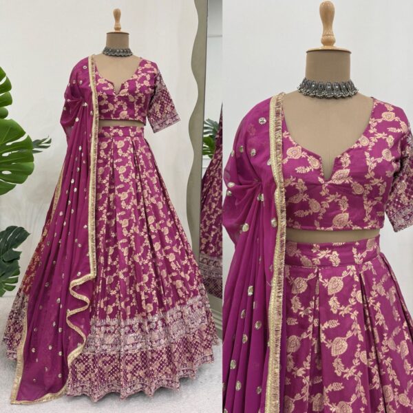 Jacquard Embroidered Lehenga with Can-Can - Image 2