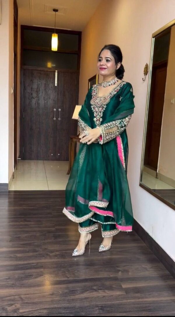 Luxury Heavy Vichitra Silk Embroidered Suit Set with Kodi Less Detailing - Image 22