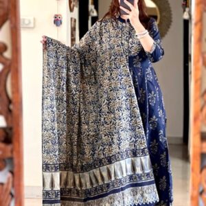 Elegant Cotton Anarkali Kurti Set with Handwork & Malmal Dupatta