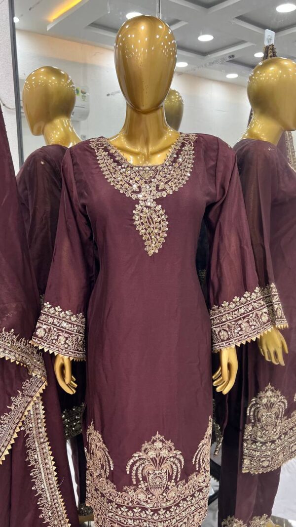 Jazz & Co. Elegant Chinon Silk Embroidered Suit – Ready to Wear - Image 3