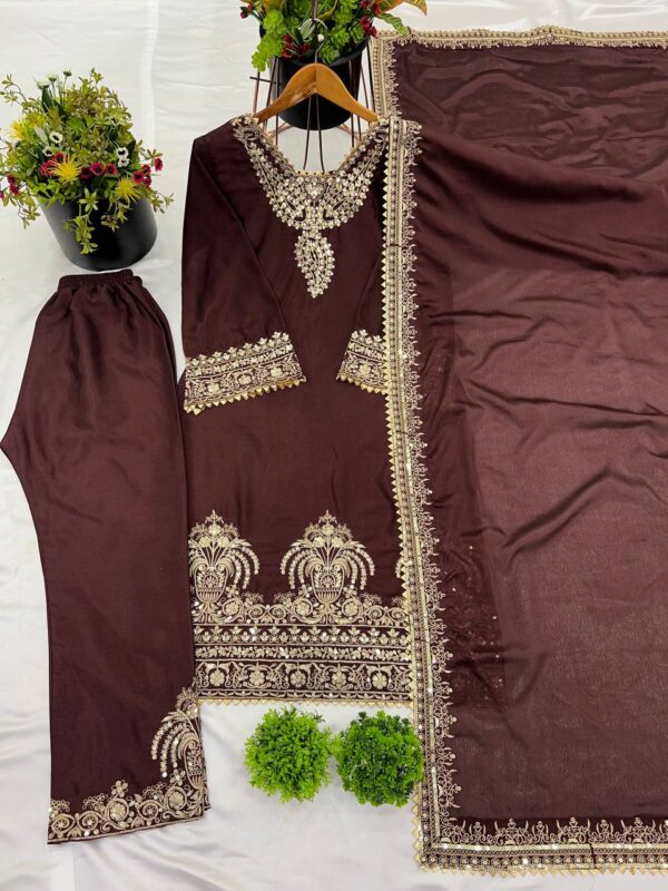 Jazz & Co. Elegant Chinon Silk Embroidered Suit – Ready to Wear - Image 4