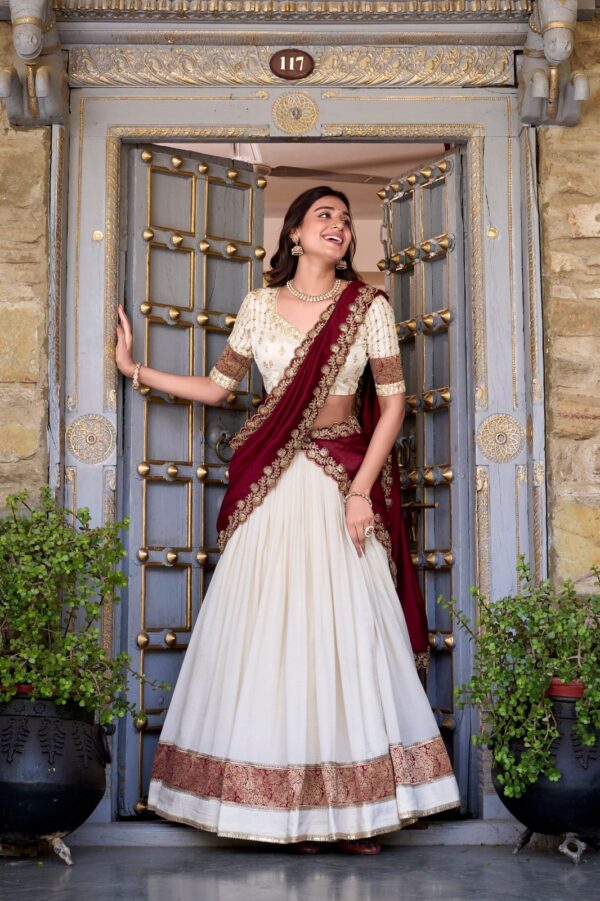 Vichitra Silk Zari Weaving Lehenga Set with Embroidered Dupatta | Jazz & Co. Closet Collection - Image 11