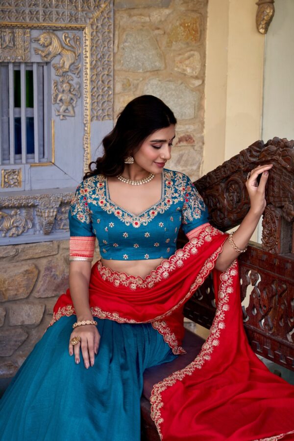 Vichitra Silk Zari Weaving Lehenga Set with Embroidered Dupatta | Jazz & Co. Closet Collection - Image 3